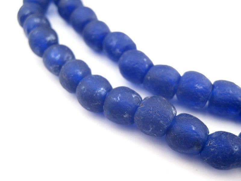Cobalt Blue Recycled Glass Beads 9mm Ghana African Sea Glass Round Large Hole