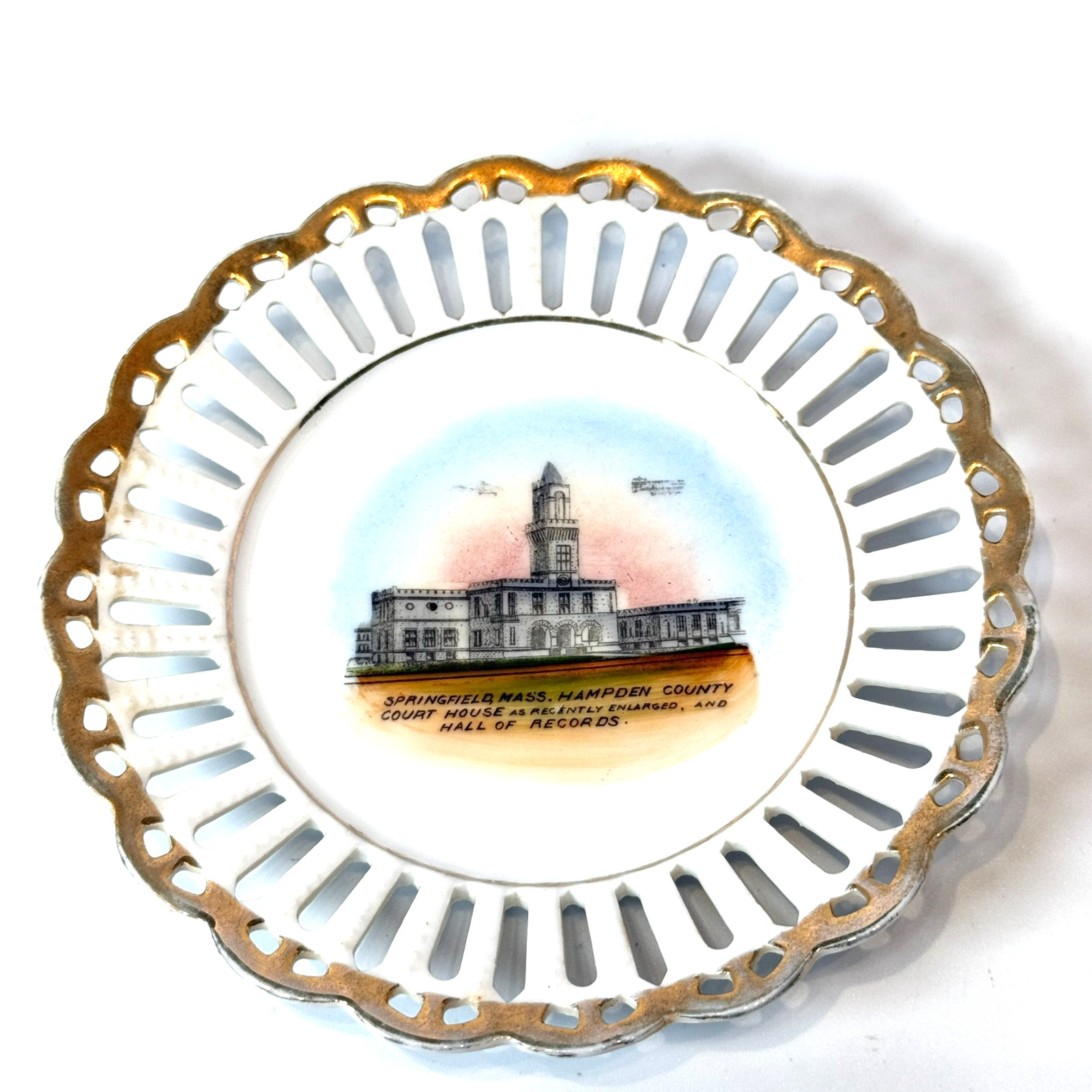 SPRINGFIELD - Court House - MA Massachusetts Antique Trinket Souvenir China Dish