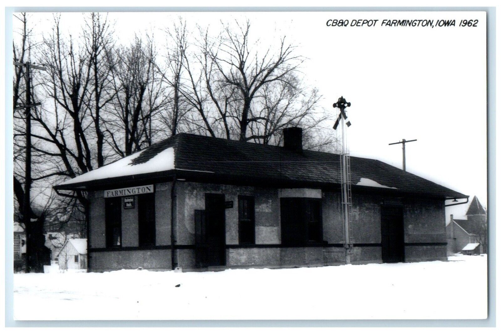 1962 CB&Q Depot Farmington Iowa Railroad Train Depot Station RPPC Photo Postcard