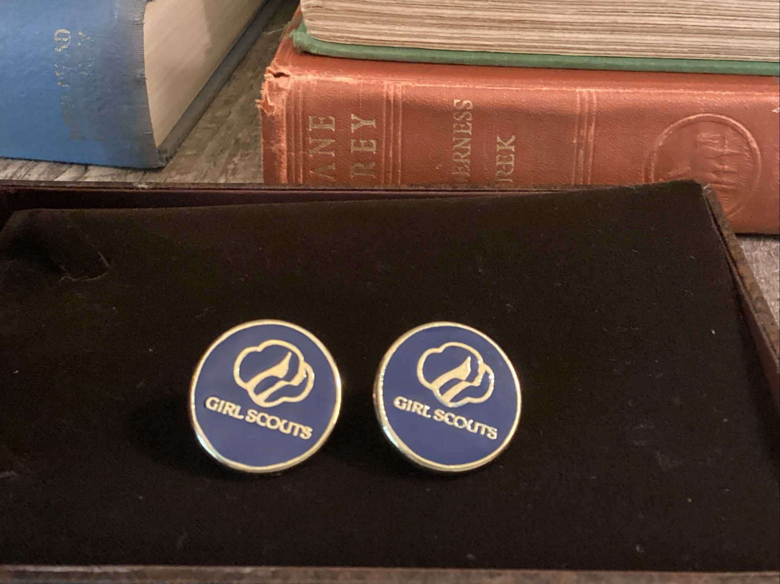 Vintage Girl Scout Leader Earrings Set Heavy Large