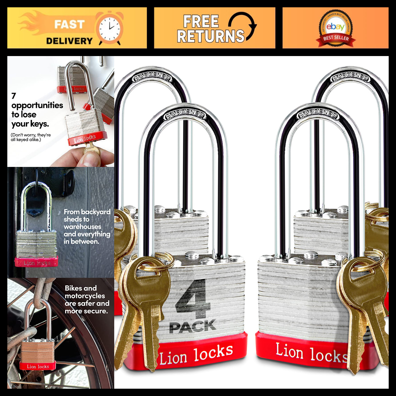 4 Pack Keyed-Alike Padlocks, 2\