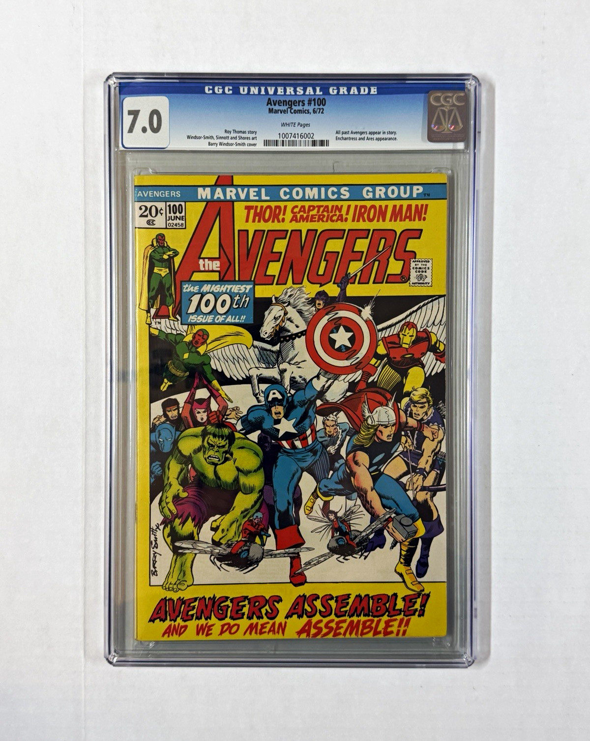 The Avengers #100 1972 CGC 7.0 White Pages Thor Captain America Iron Man
