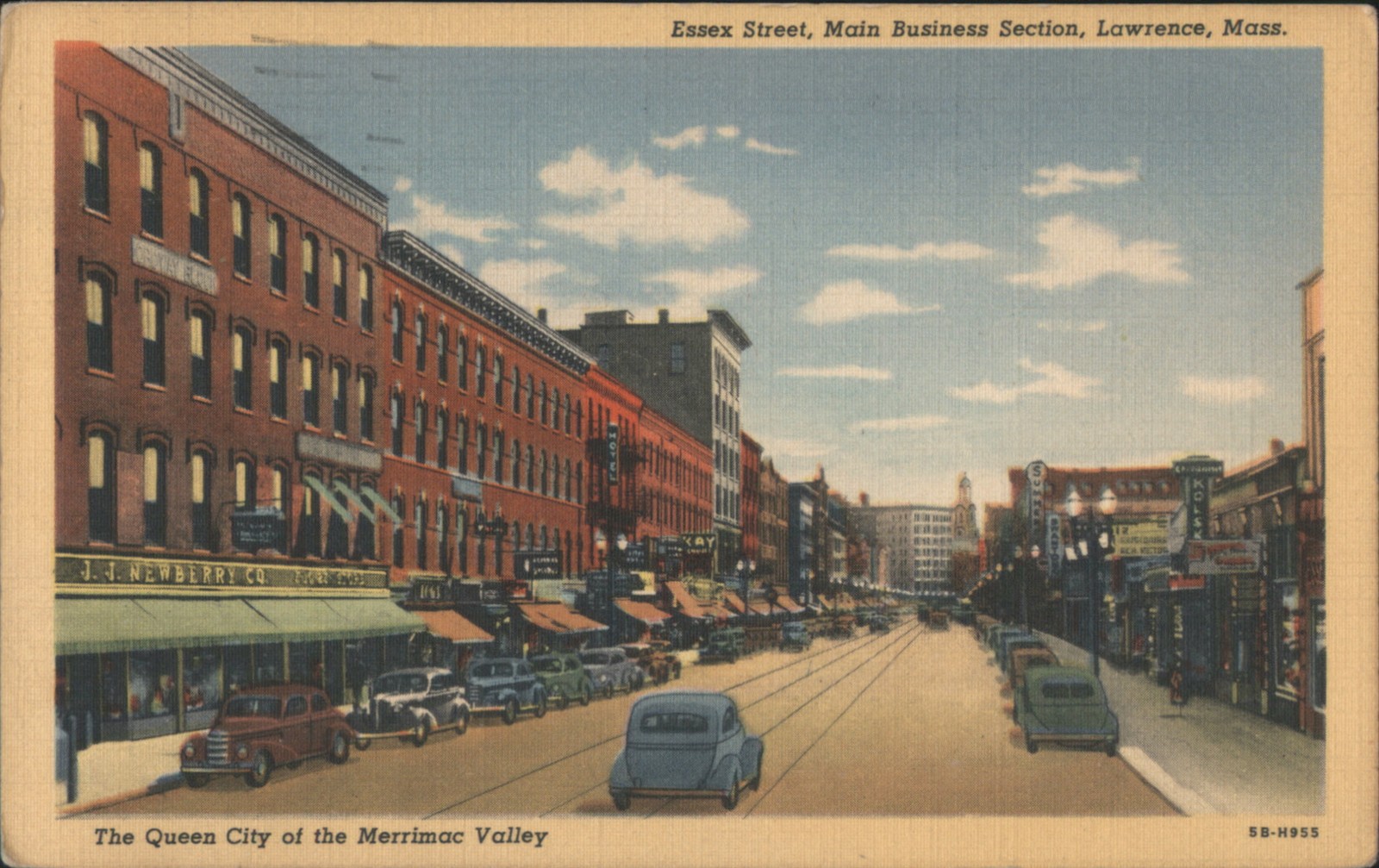 Lawrence, Massachusetts MA Essex Street Main Business Section Teich 1946 Vintage
