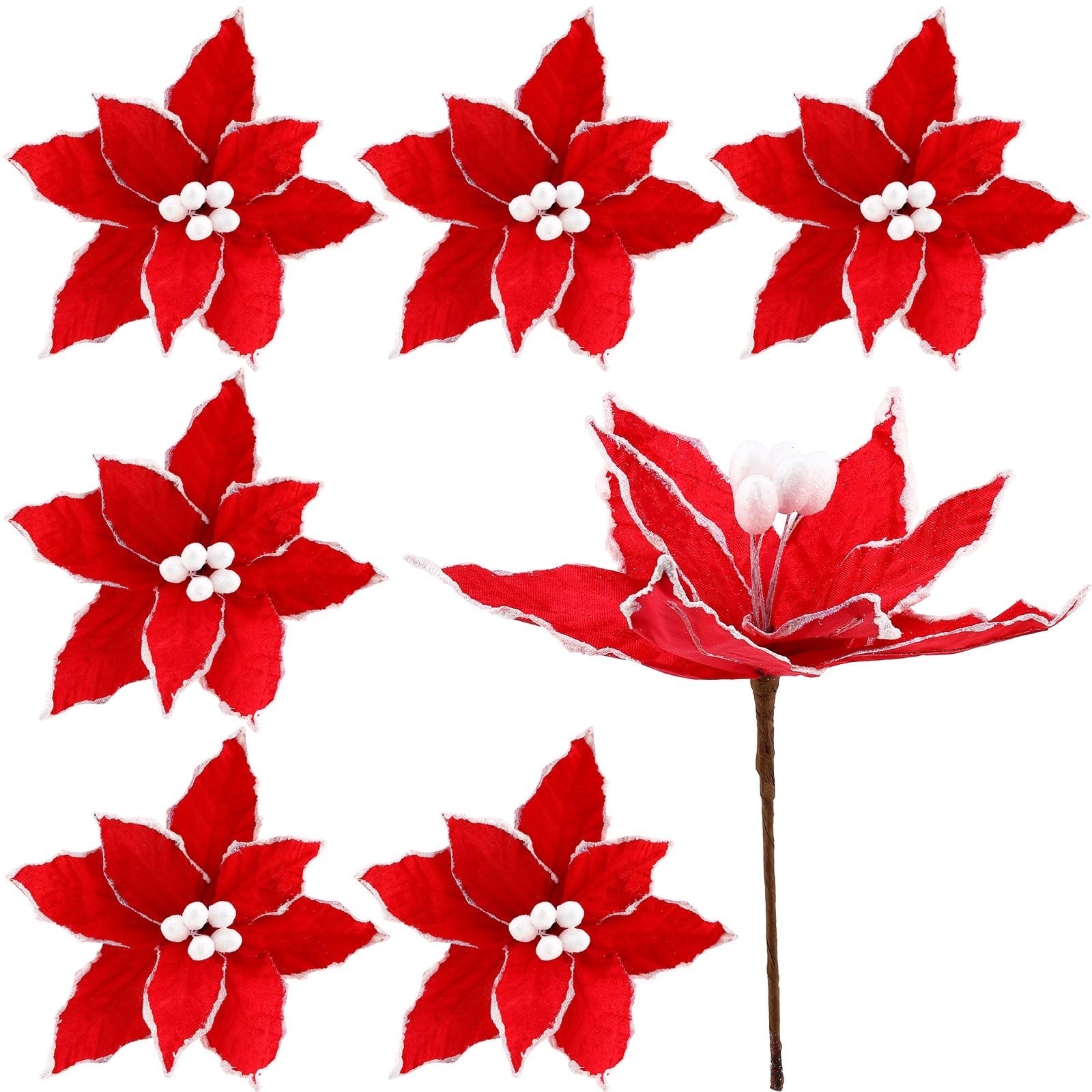 Zeyune 6 Pcs Red Christmas Poinsettia Flowers Artificial Large Poinsettia Pic...