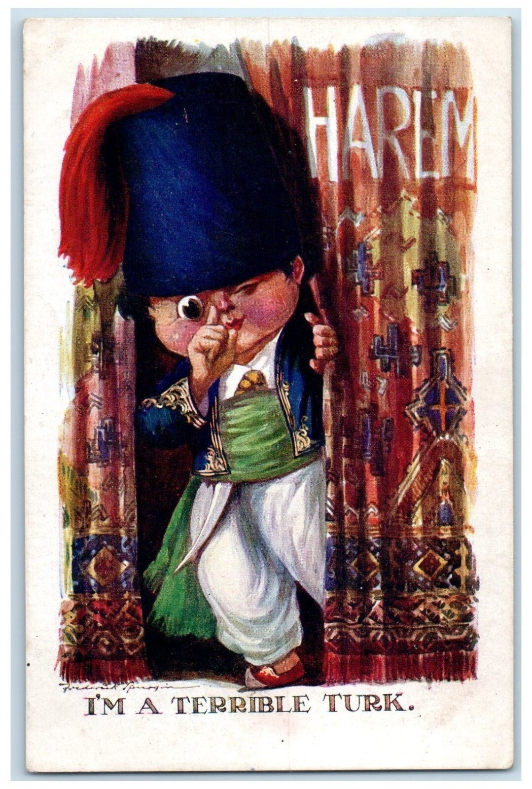 c1910\'s Little Boy Herem I\'m A Terrible Turk Unposted Antique Postcard