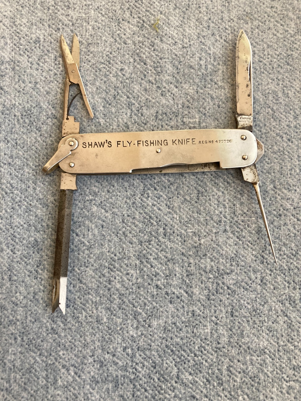 Extremely RARE, EMPIRE WINSTED CT./SHAW'S FLY-FISHING Knife, REG. NO. 477726 Extremely RARE, EMPIRE WINSTED CT./SHAW'S FLY-FISHING Knife, REG. NO. 477726