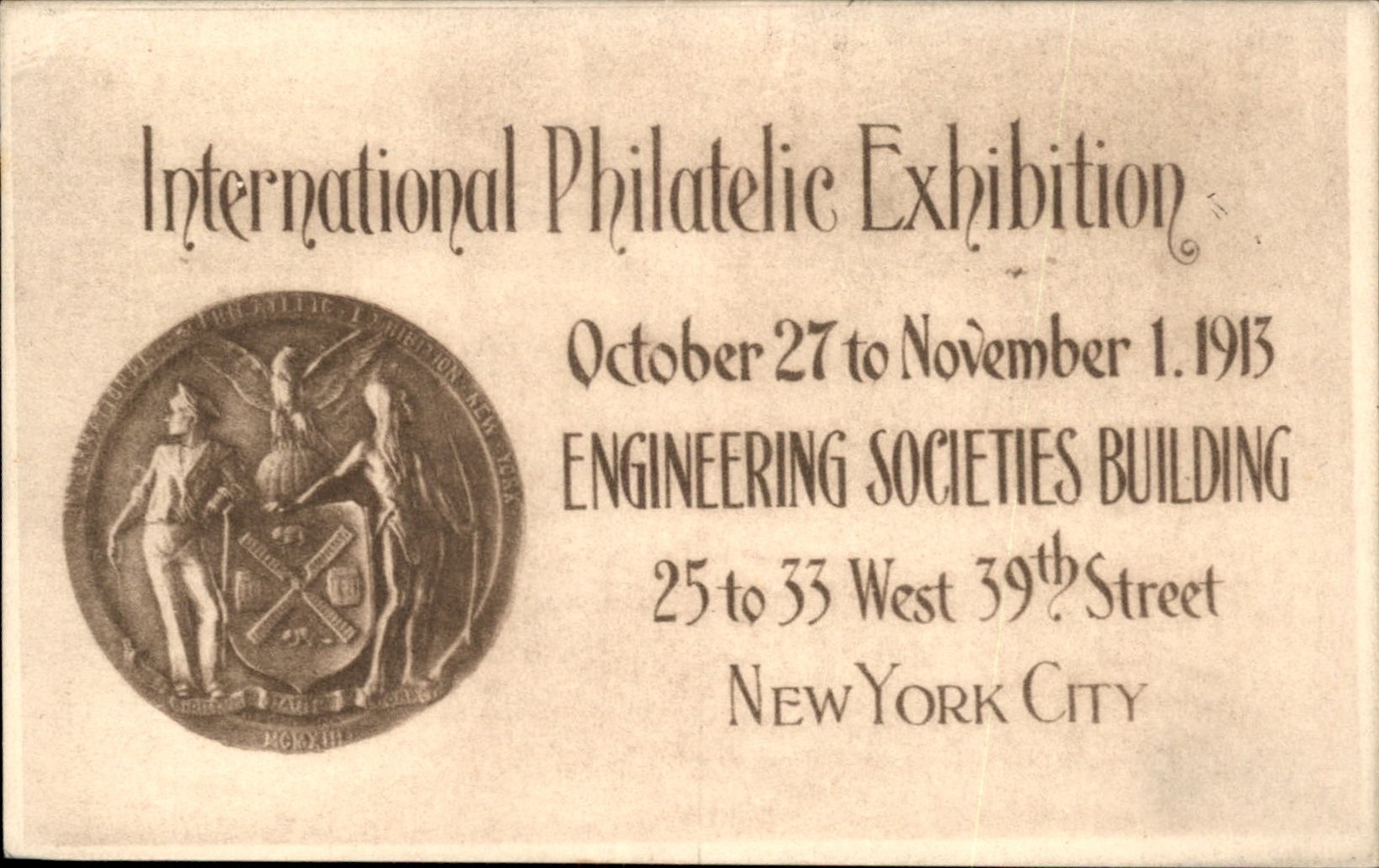 Int'l Philatelic Exhibition NEW YORK CITY Engineering Society Bldg  1913 PC bhn