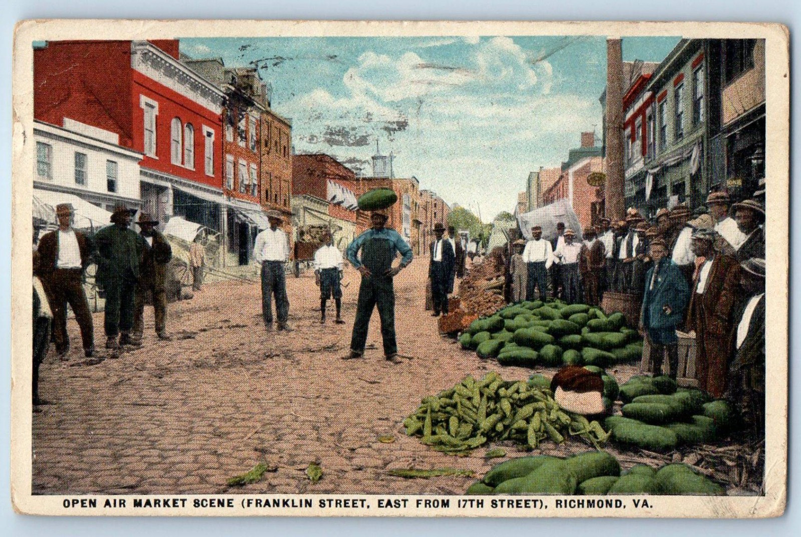 c1918 Richmond Virginia VA Postcard Open Air Market Scene Franklin Street Posted