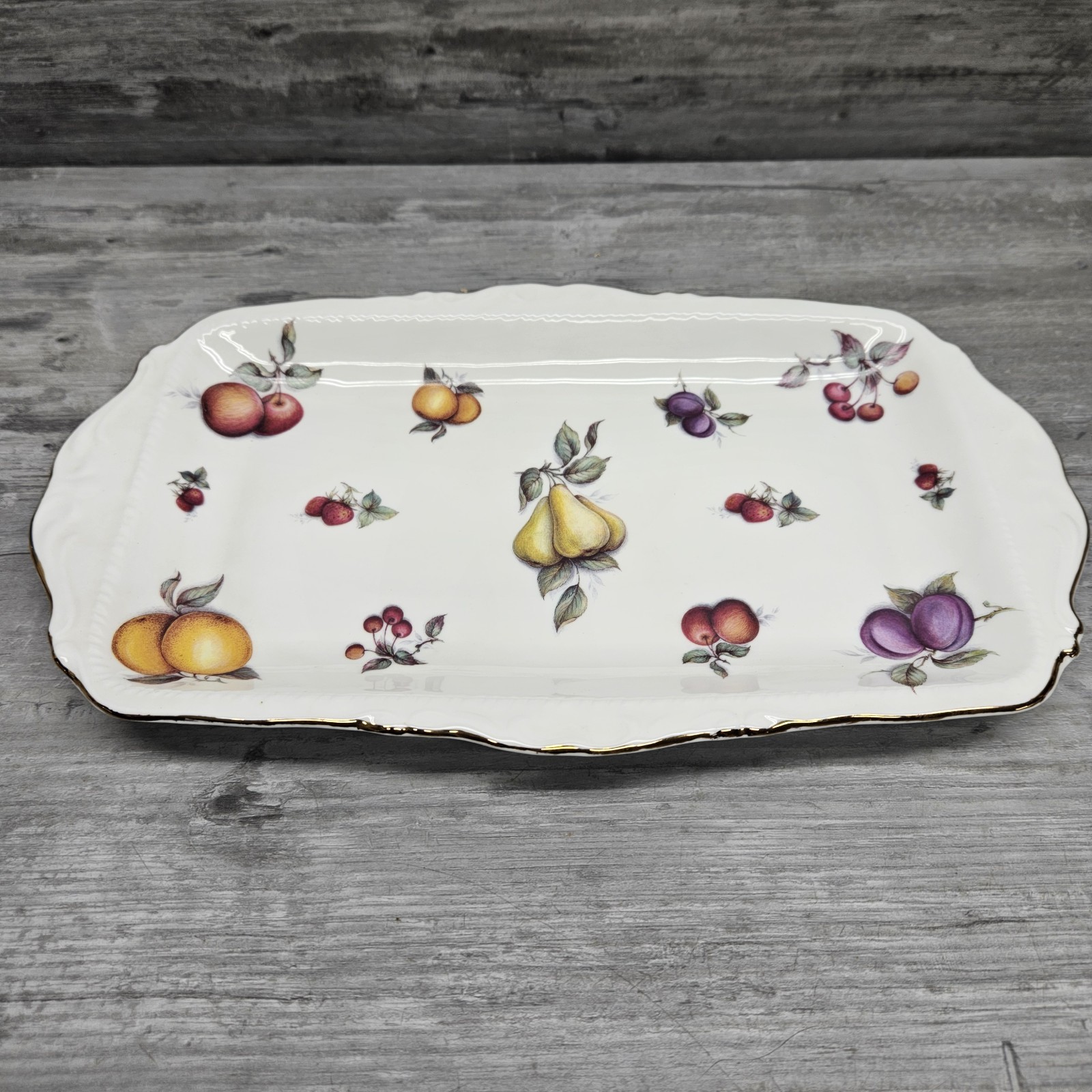 Sheltonian English China Tray Fruit Motif Vintage Appetizer Relish Pickle Veggie