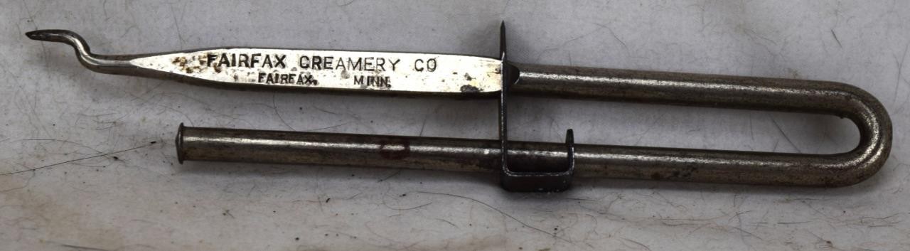 Vintage Fairfax Creamery Co. MN Kithcen Tool Milk Bottle Cap Lifter Opener