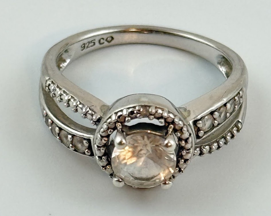 Vtg 925 Sterling CZ Halo Ring Size 7 Clear Stone Promise Engagement Ring Womens Vtg 925 Sterling CZ Halo Ring Size 7 Clear Stone Promise Engagement Ring Womens