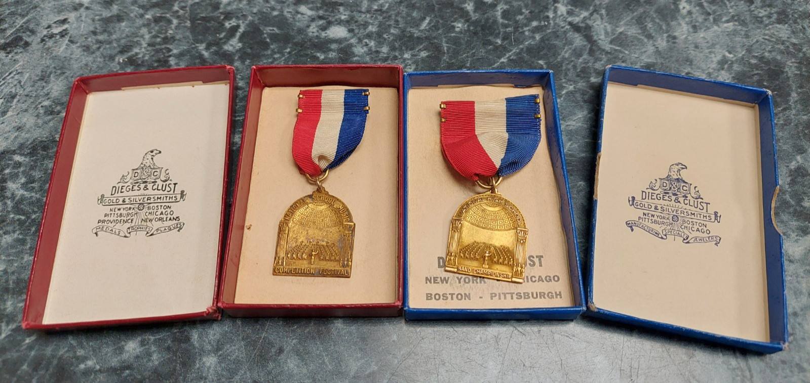 Dieges Clust 10K Gold Filled & 1/25 Rolled Gold School Music & Band Medals 1930s