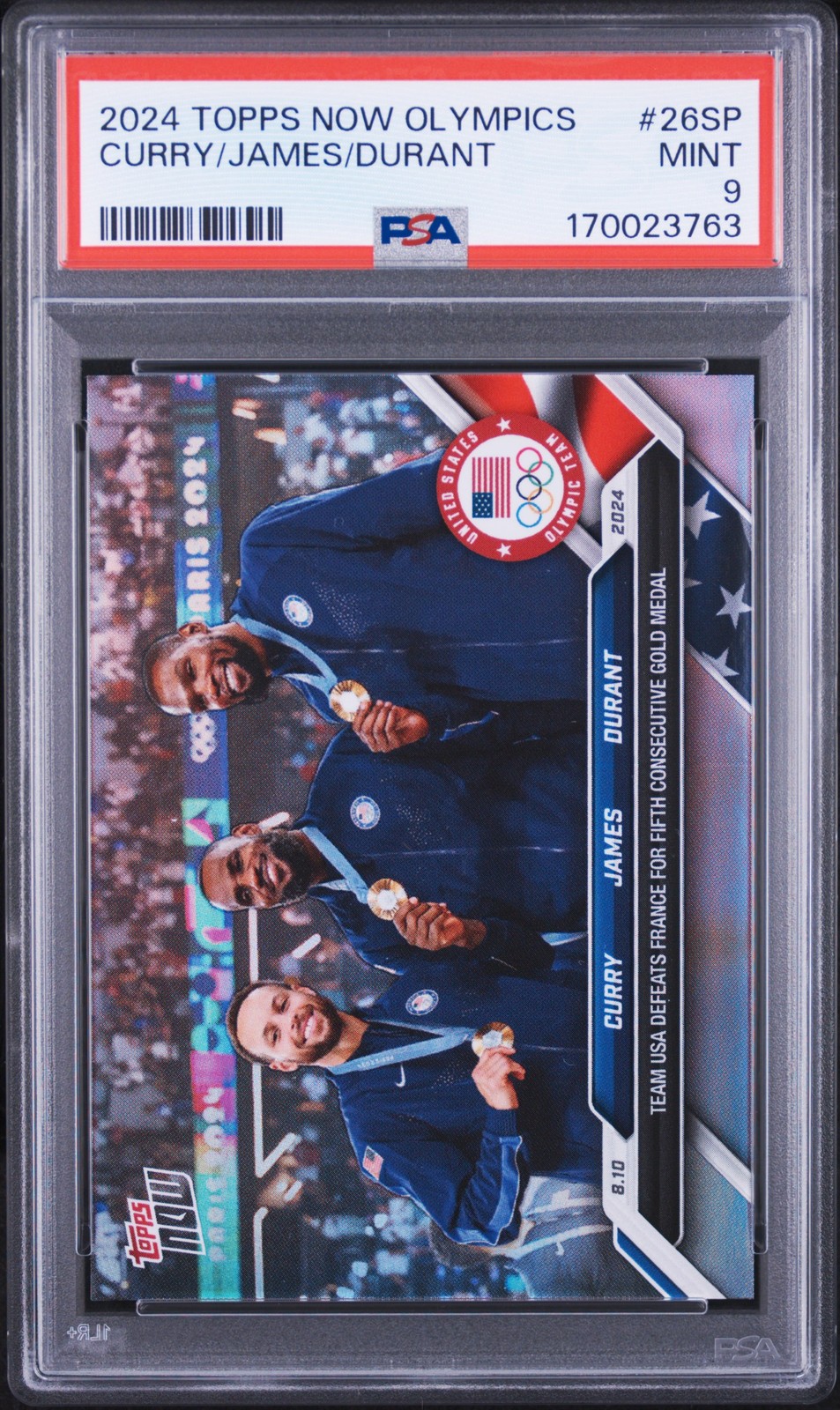 2024 TOPPS NOW OLYMPIC GAMES #26SP KEVIN DURANT/LEBRON JAMES/STEPH CURRY PSA 9