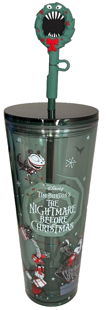 Disney Starbucks Nightmare Before Christmas & Straw Topper 24oz Cold Cup Tumbler