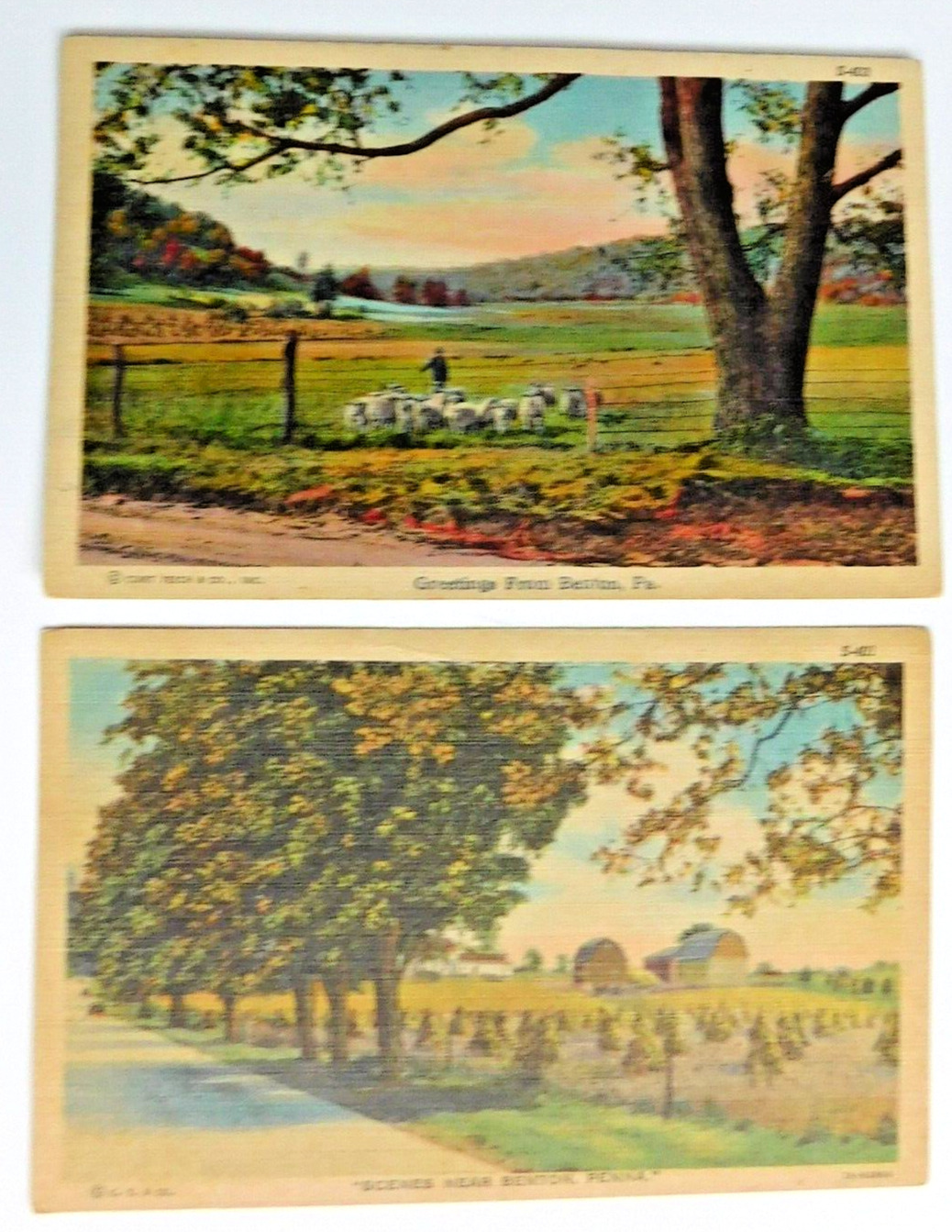 Benton Pennsylvania Scenes Lot of 2 VTG Linen Postcards Posted