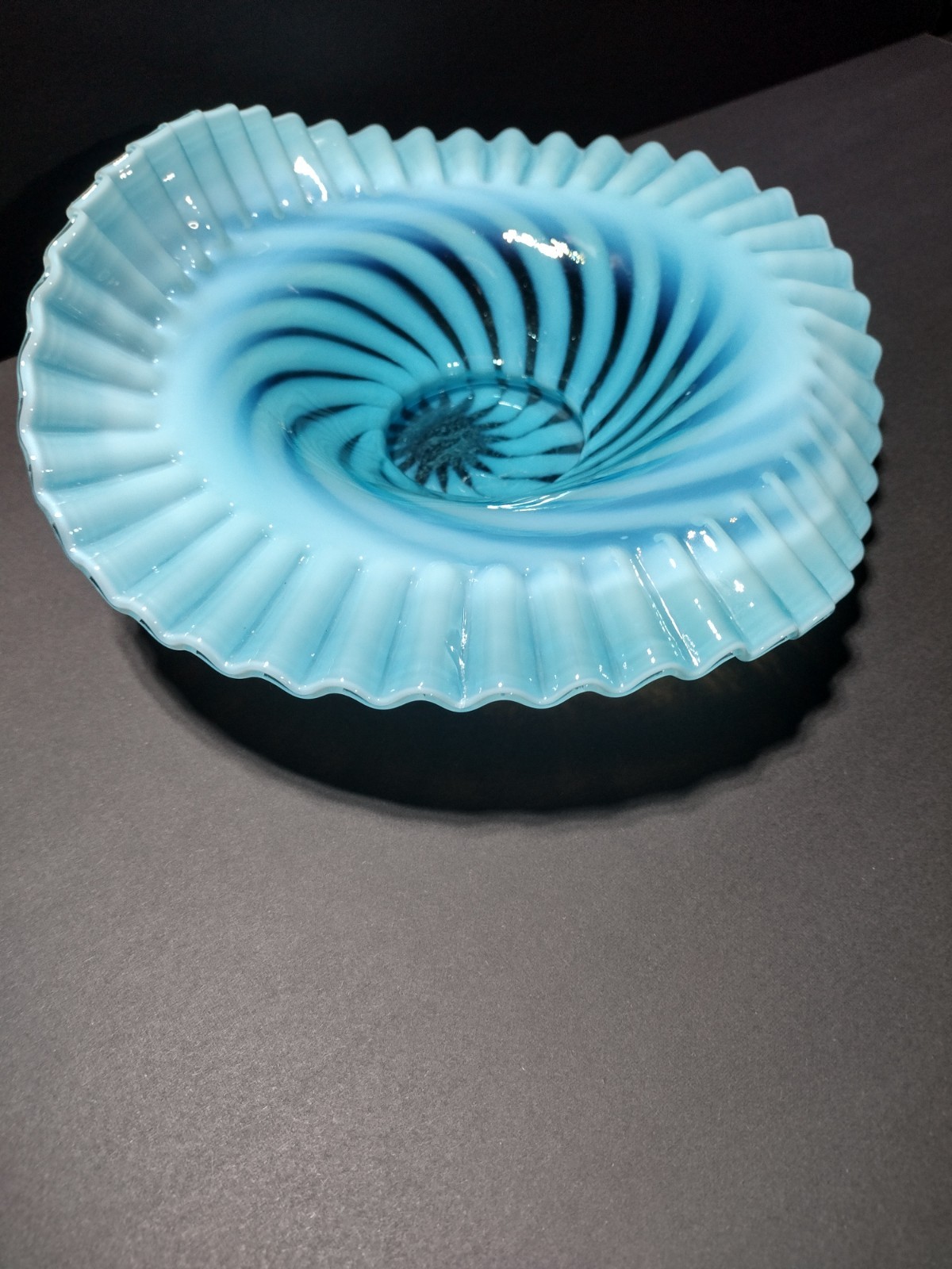 Fenton Blue Spiral Optic Compote