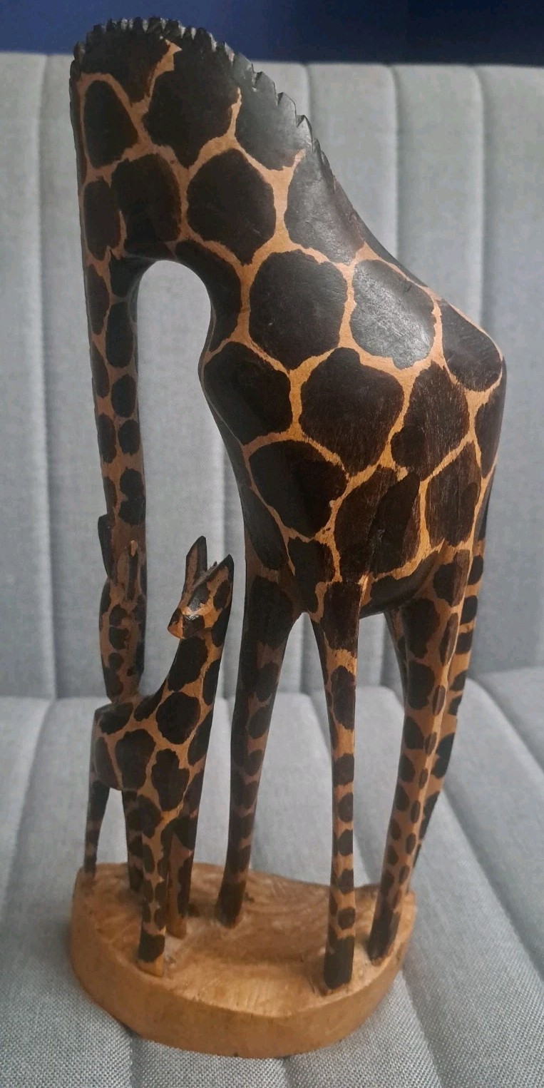 Hand Carved Hand Painted Wood Giraffes ~ Made In Kenya ~ Wood Folk Art