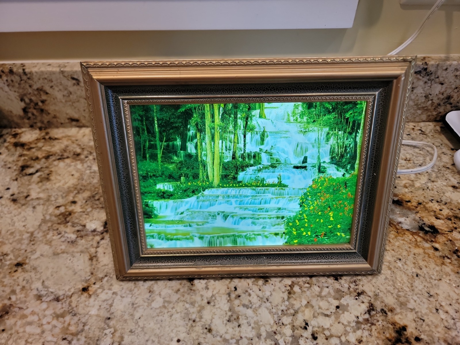 Vintage Waterfall Moving Water Light Sounds  Box Ornate Gold Frame 60's 70's
