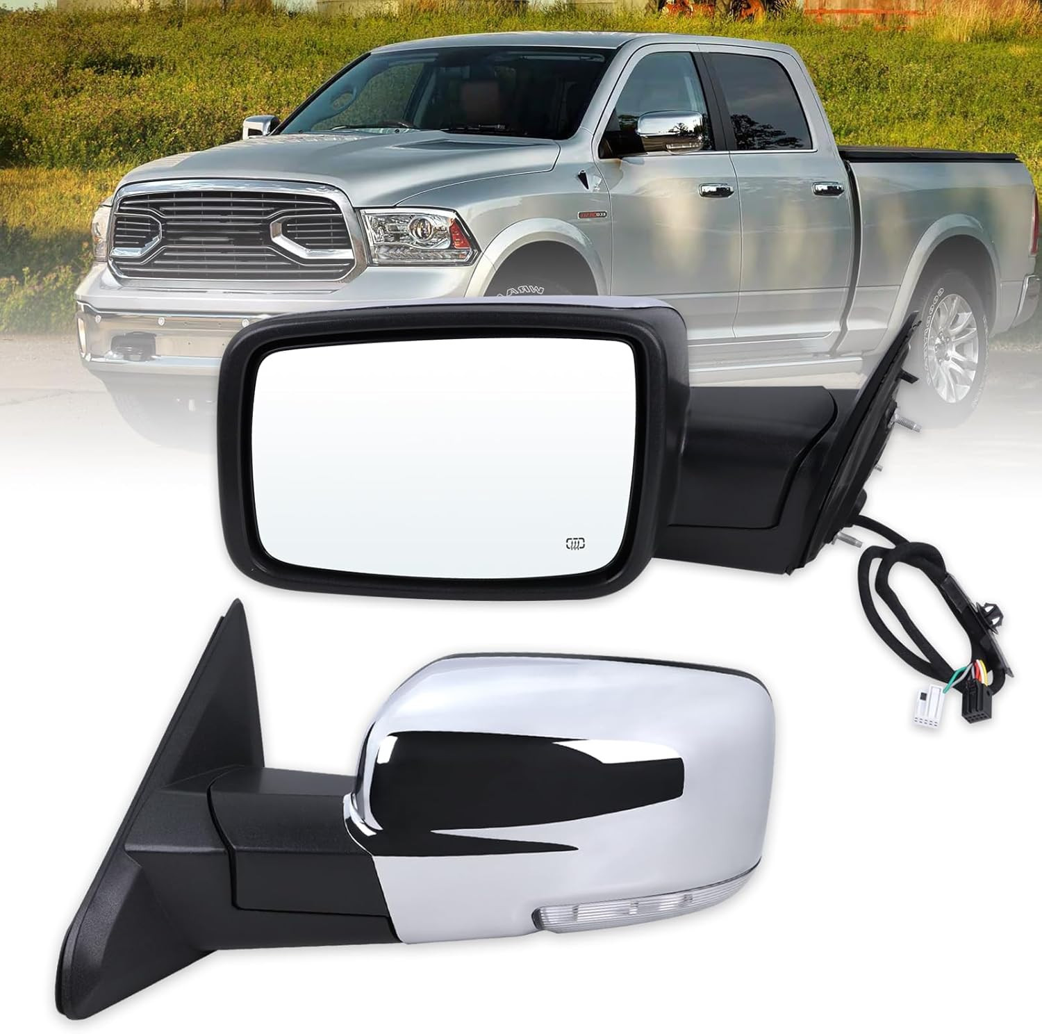 Left Driver Side Mirror Compatible with 2013-2018 Ram 1500 2500 3500 with Power Left Driver Side Mirror Compatible with 2013-2018 Ram 1500 2500 3500 with Power