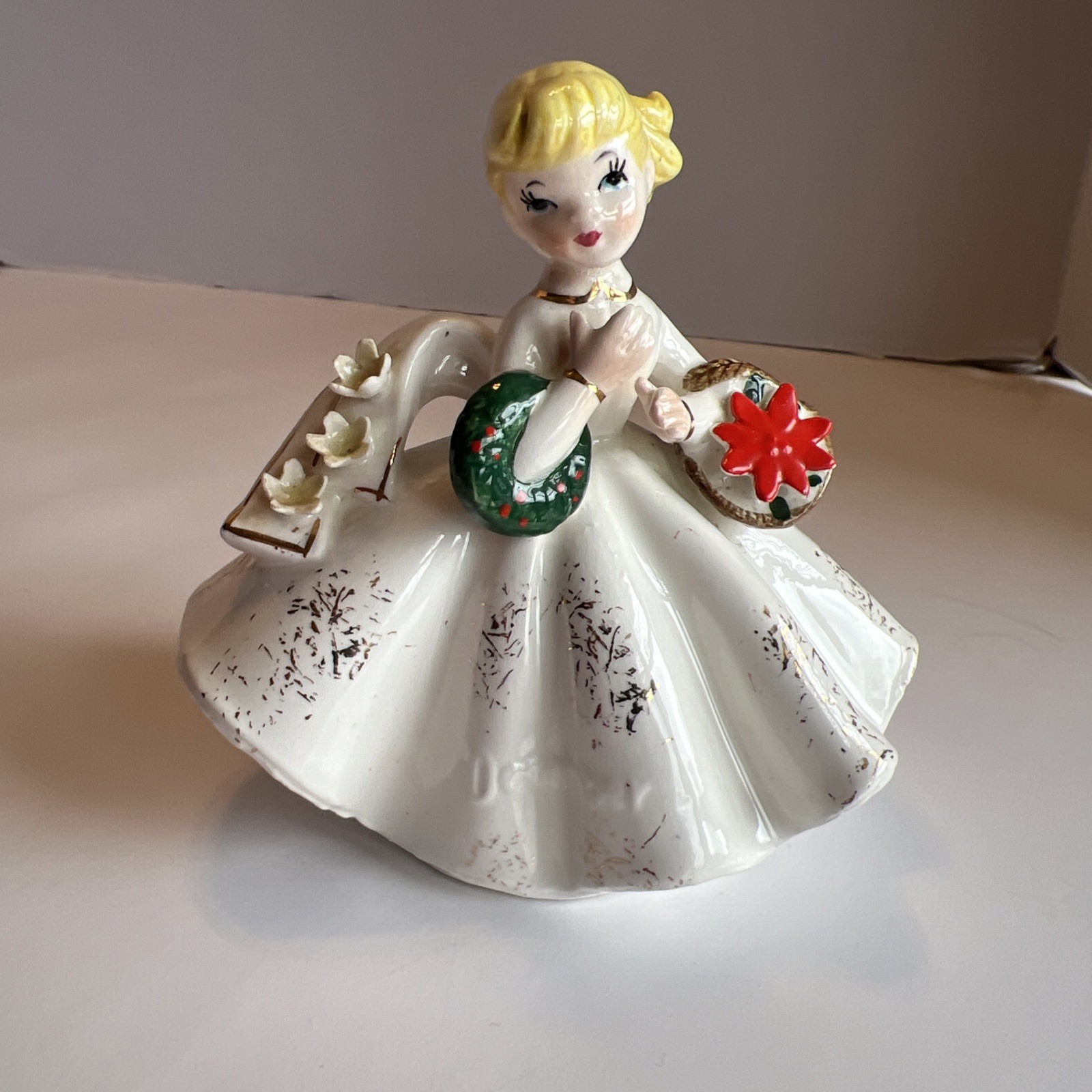 Vintage Lefton Christmas December Birthday Girl Figurine-Orig Label-EXC #1853