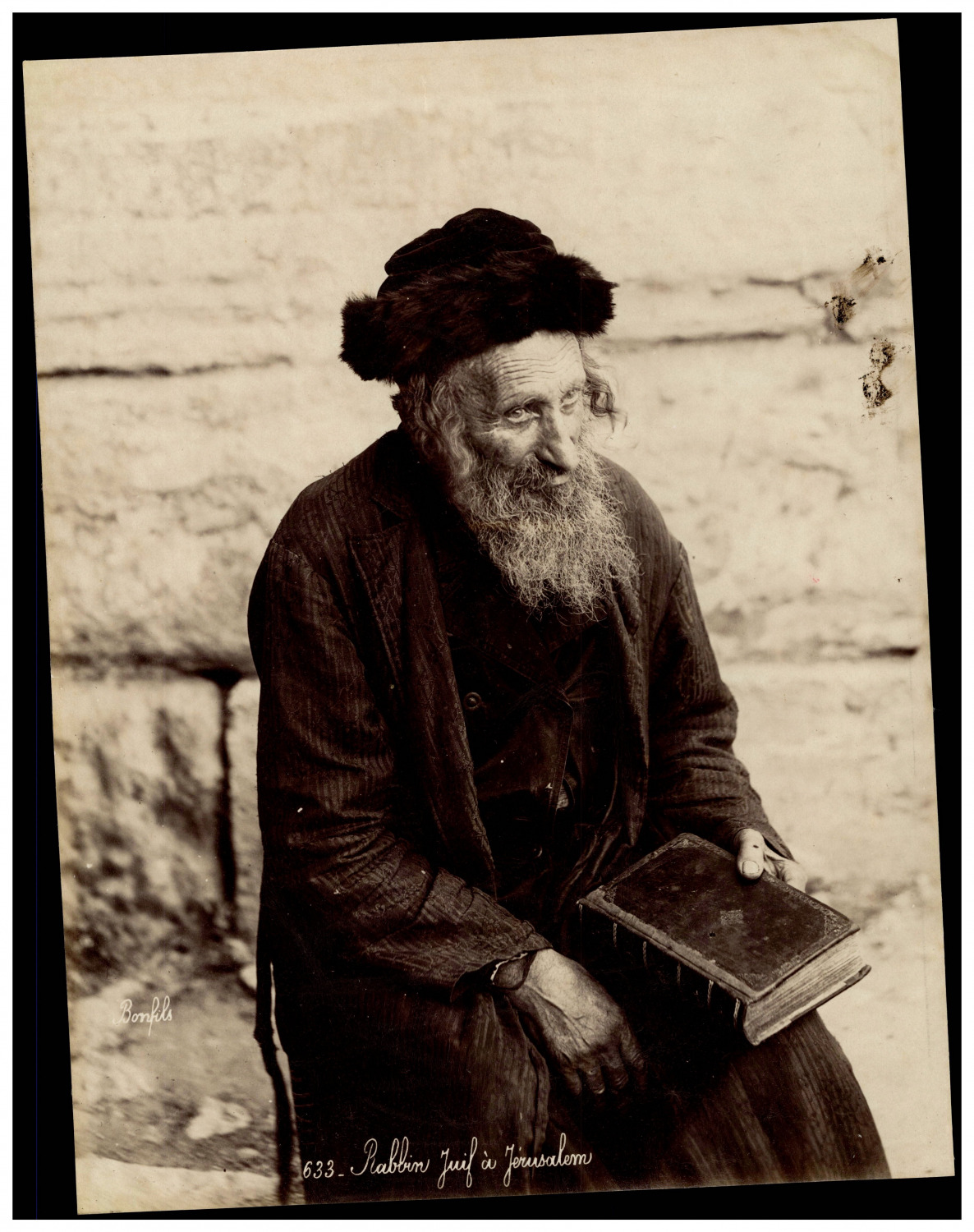 Felix Bonfils, Jewish Rabbi in Jerusalem Vintage Print.  27x2 Albumin Print