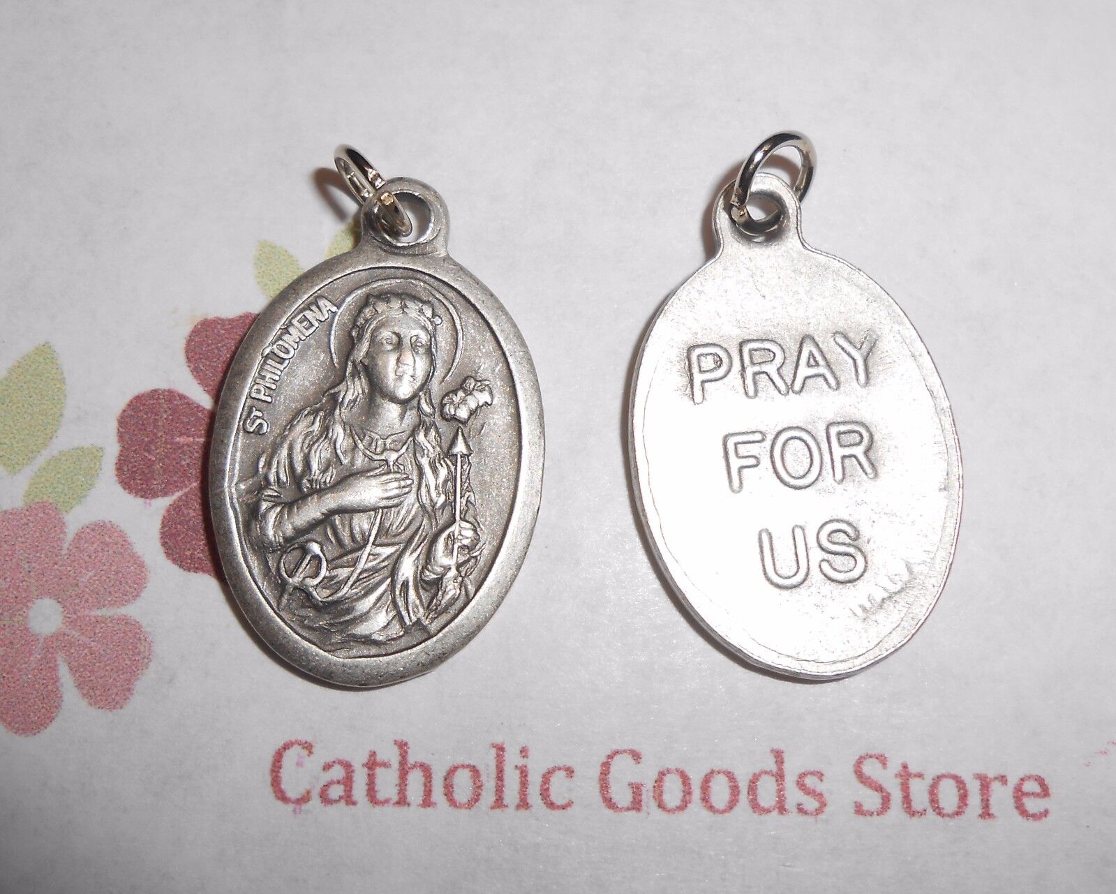 St Philomena / Pray for Us - Antique Silver tone - Italian 1 inch Medal 