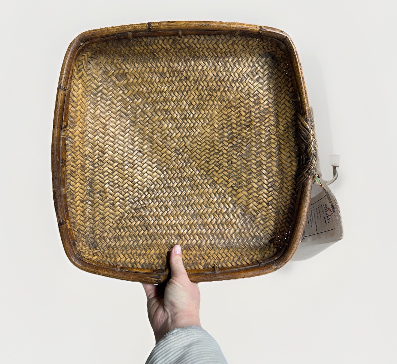 New Vintage Winnowing Tray Basket 13”X 13” RARE Stunning Bamboo  Boho Eclectic