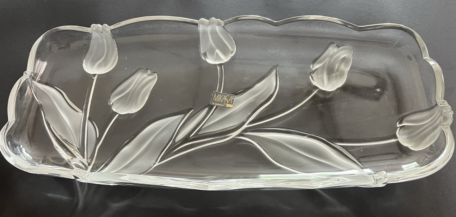 Vintage Mikasa Nadine Floral Glass Crystal Canape Tray Walther-Glass W. Germany