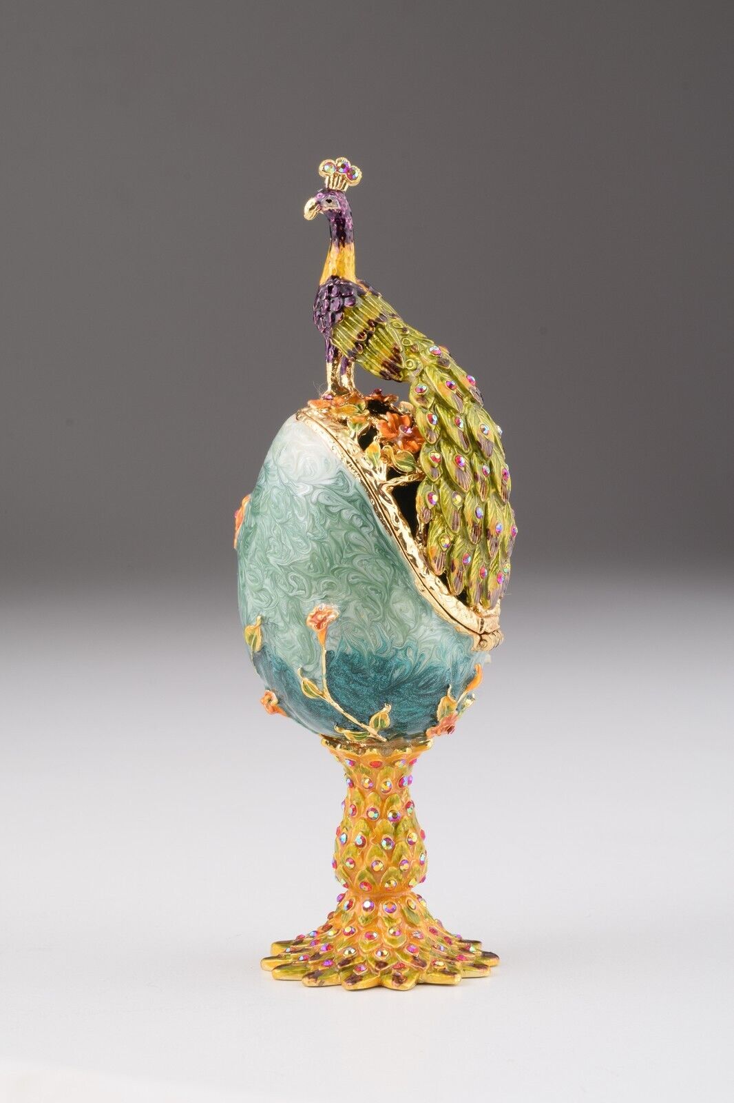 Keren Kopal Peacock on Egg Trinket  Box Decorated with Austrian Crystals
