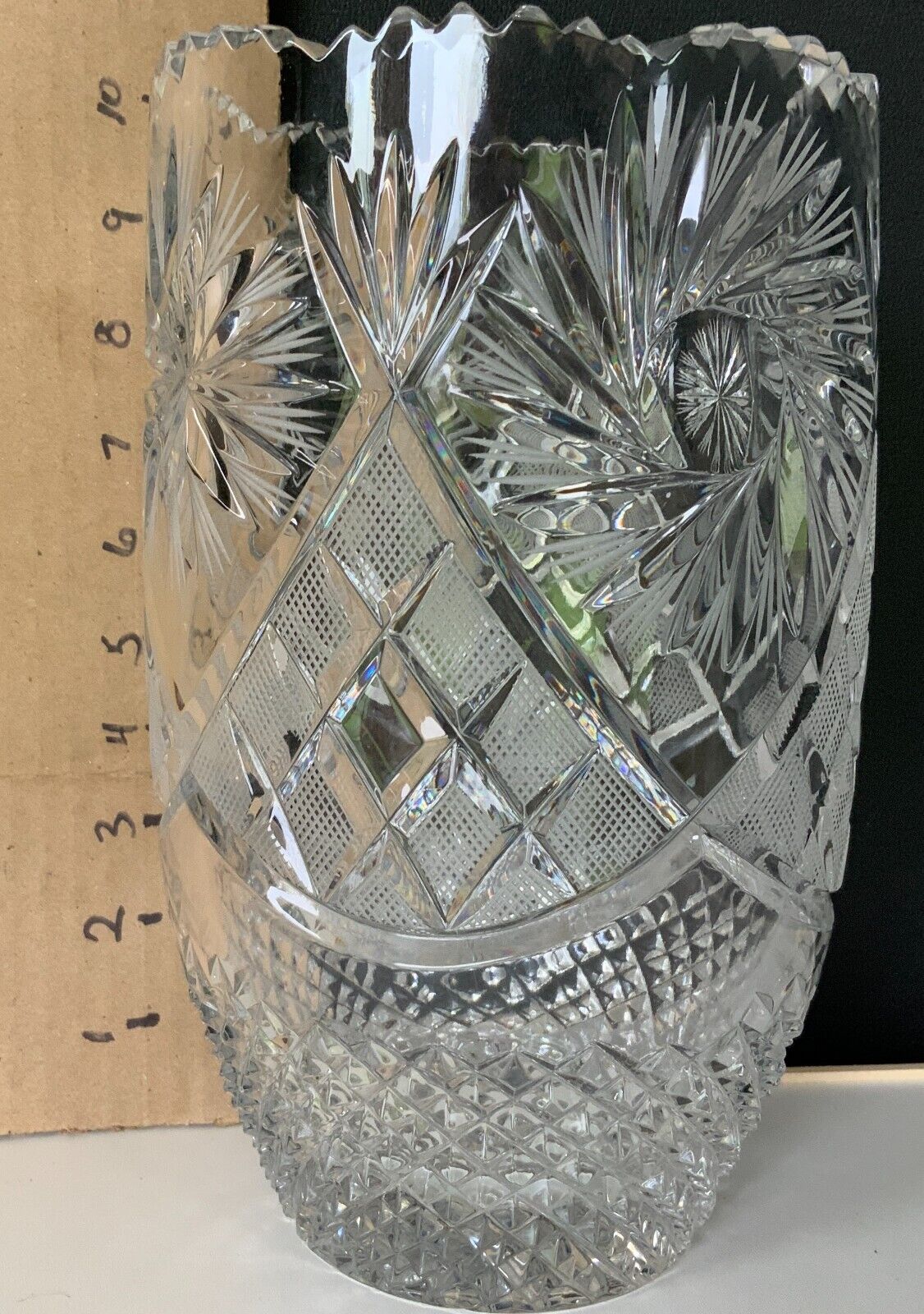 Vintage Bohemian Style Cut Crystal Large Heavy Vase 