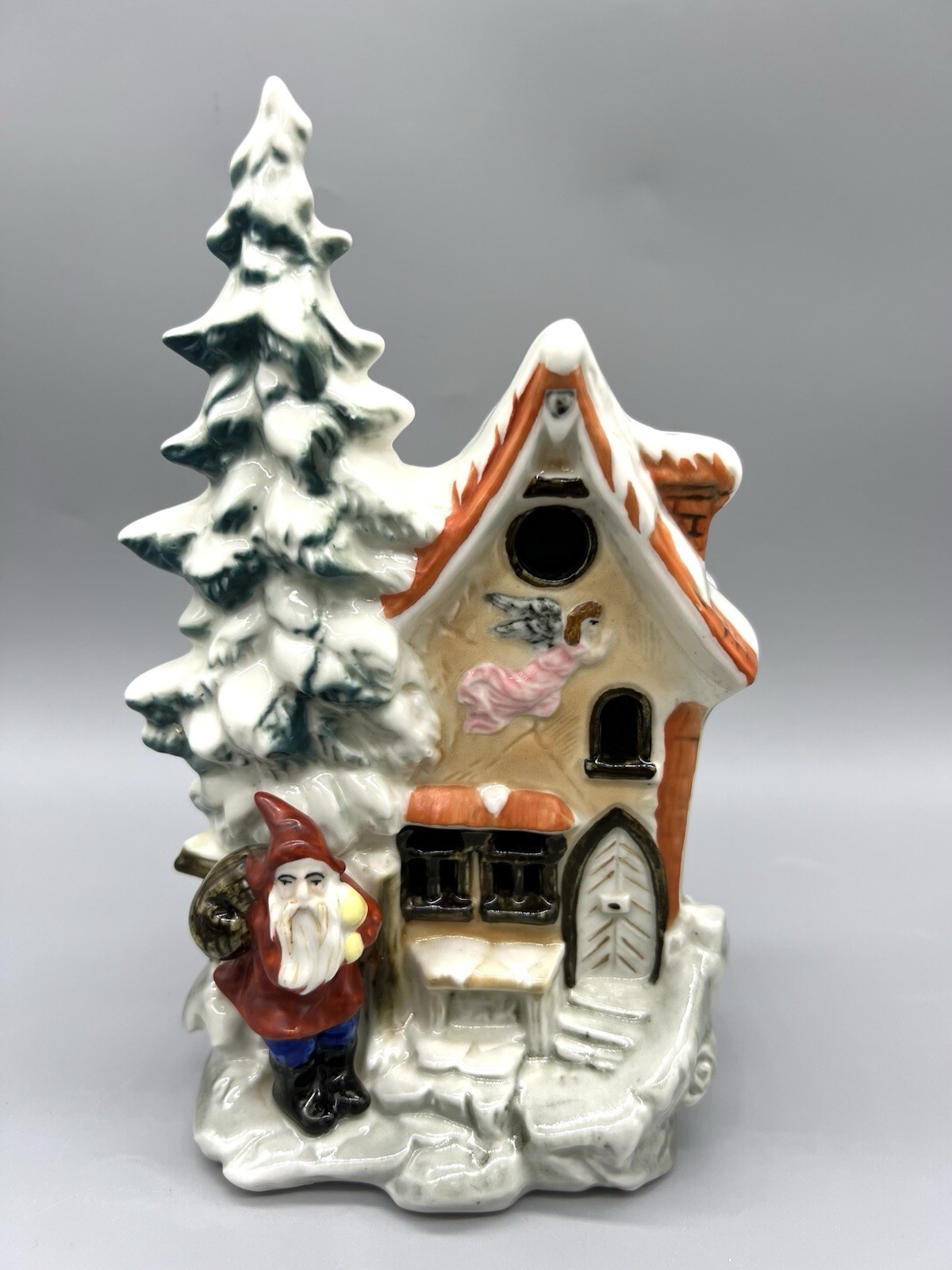 Vintage Sitzendorf Porcelain Old World Santa House Tea Light Candle Cover