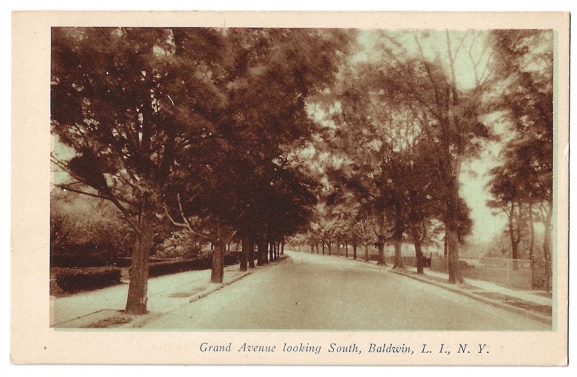 Baldwin, Long Island New York c1920\'s Grand Avenue, trees