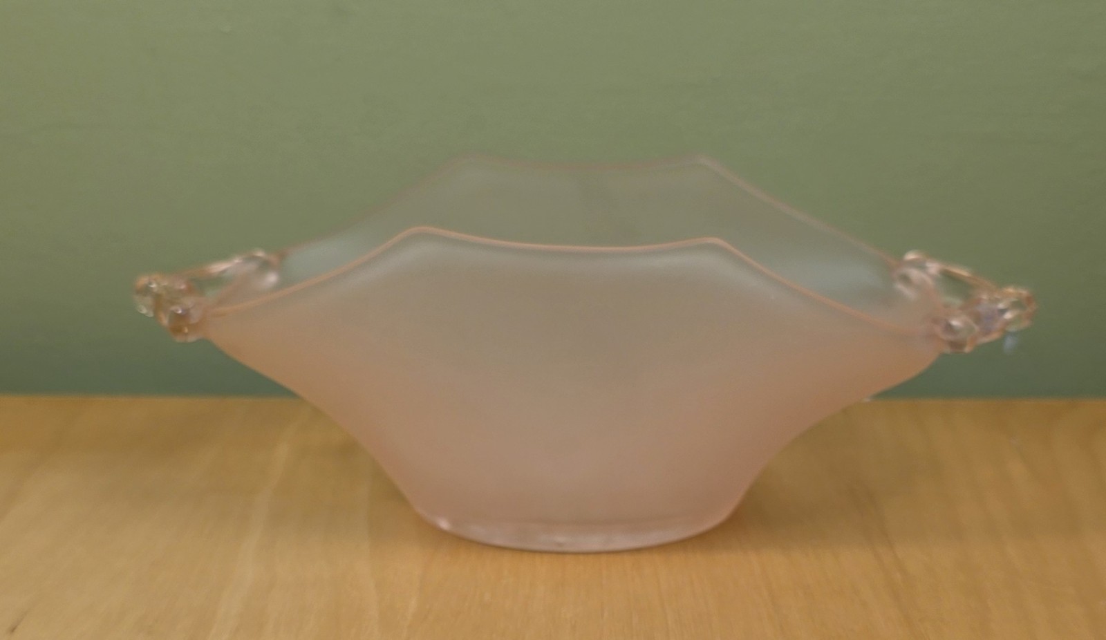 Vintage Pink Satin Glass Bowl Depression Glass Two-Handled Vintage Pink Satin Glass Bowl Depression Glass Two-Handled