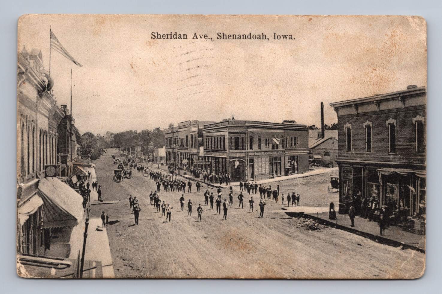 Sheridan Ave SHENANDOAH Iowa Main Street Parade Antique Postcard 1907