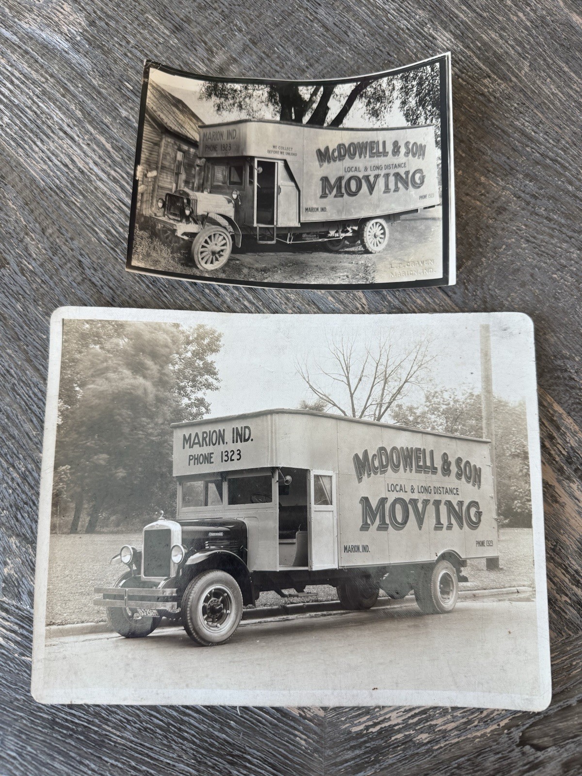 Pair Of Vintage 1920s Moving Truck Photos Trucking  Marion Indiana Advertising