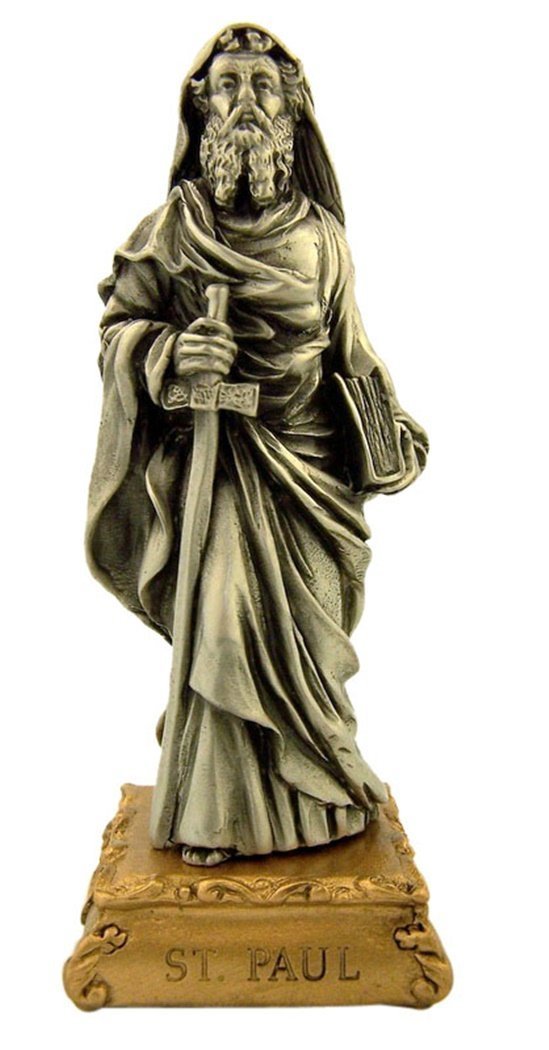 Pewter Saint St Paul Figurine Statue on Gold Tone Base, 4 1/2 Inch