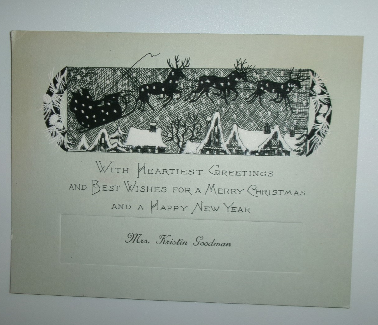 Vtg Christmas Card Silhouette Santa Reindeer Stream Across Sky Snow Homes 1927 Vtg Christmas Card Silhouette Santa Reindeer Stream Across Sky Snow Homes 1927