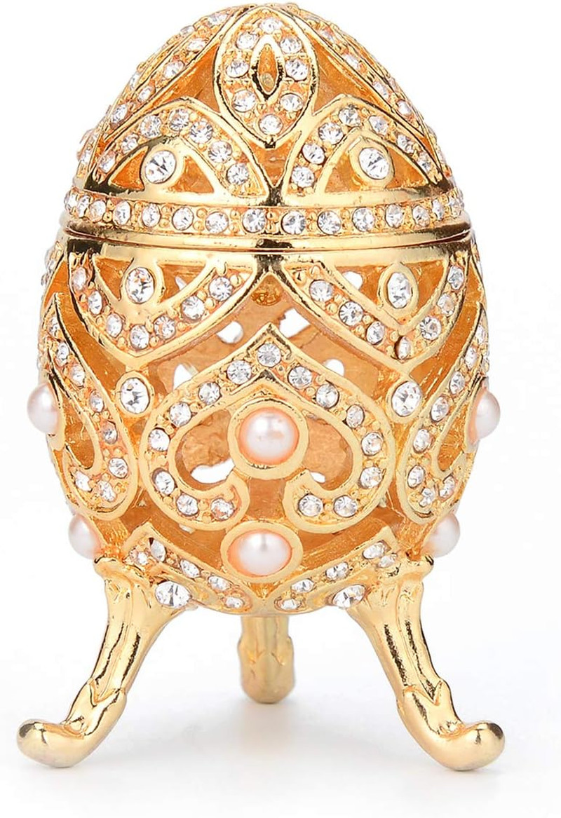 Faberge Egg Jewelry Trinket Box with Hinged Classic Hand-Painted Ornaments Metal Faberge Egg Jewelry Trinket Box with Hinged Classic Hand-Painted Ornaments Metal