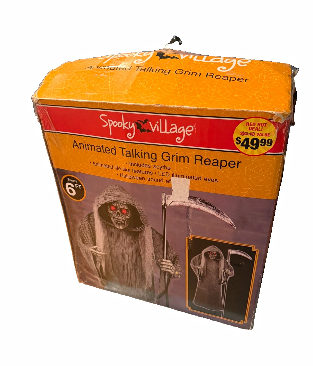 *RARE* 2013 Spooky Village Animated Talking Grim Reaper Prop 6 ft Halloween