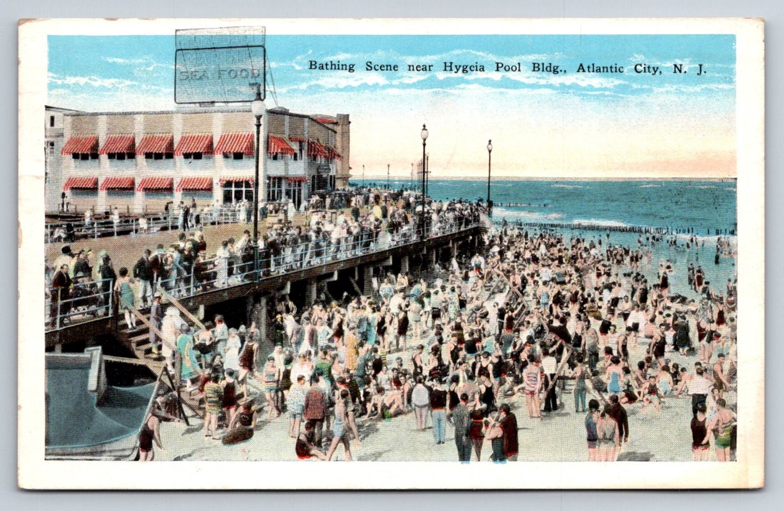 Vintage 1928 Atlantic City NJ Bathing Scene Hygeia Pool Beach Postcard