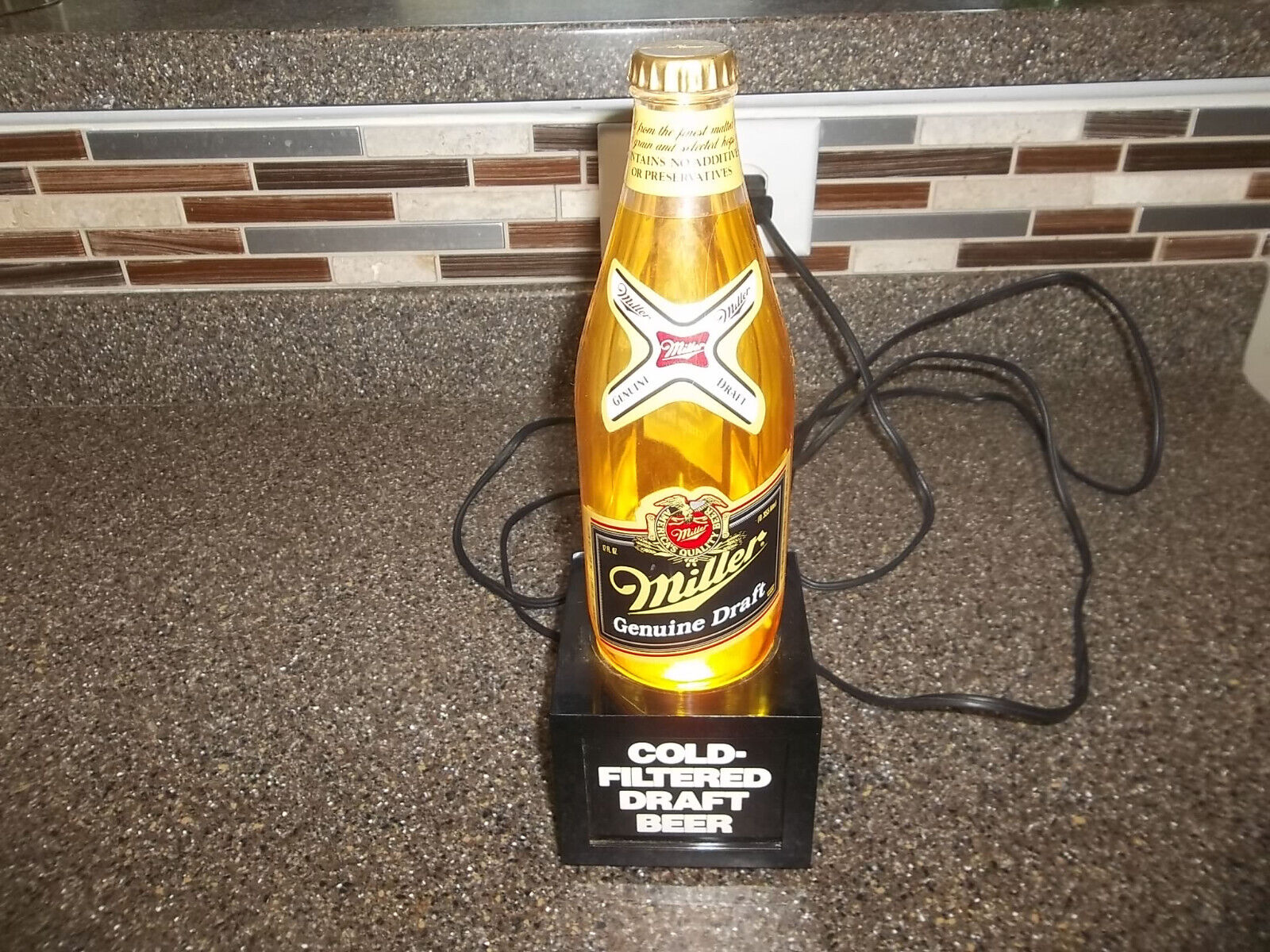 Vintage 1987 Miller Genuine Draft  BAR LIGHT/LAMP Beer Bottle works 10 1/2\