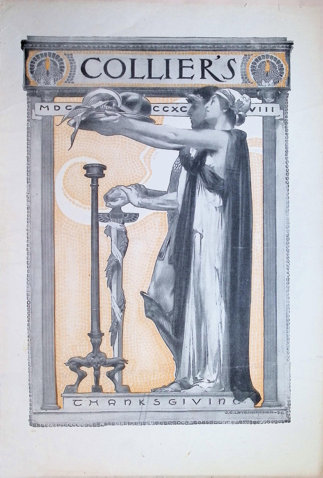 Original 1898 Collier\'s Magazine Cover Only ft. J.C. Leyendecker Thanksgiving