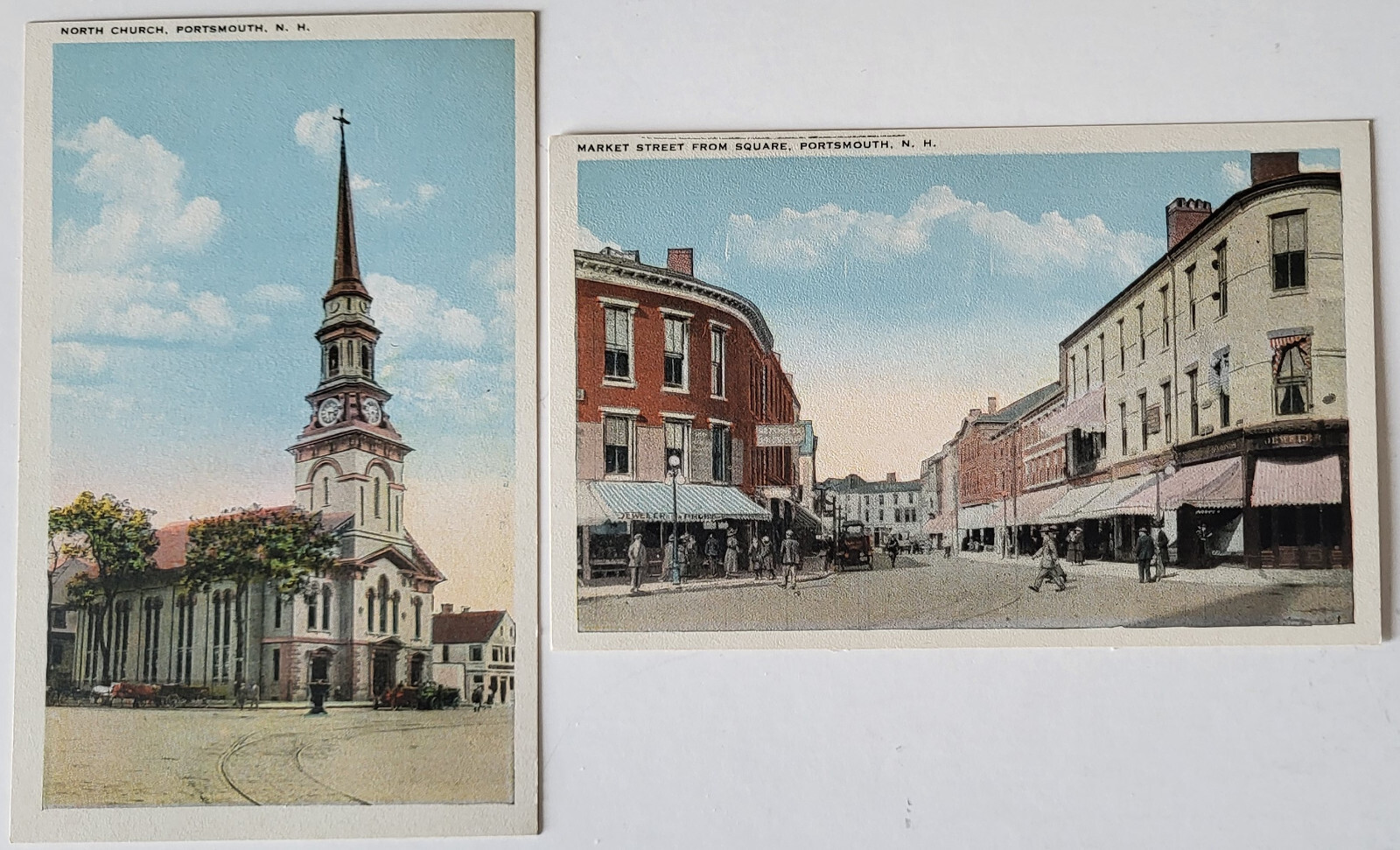 PR C 1915 PC VIEWS MARKET STREET FROM SQUARE & NORTH CHURCH PORTSMOUTH NH NM/M