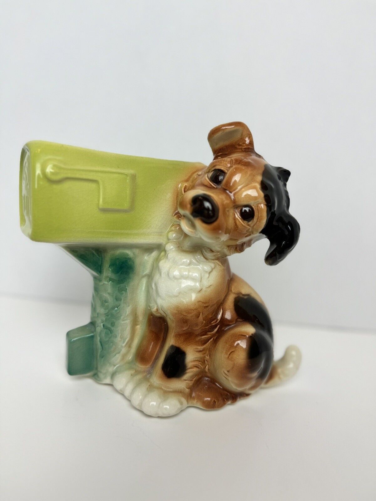 Vintage Royal Copley Ceramic Puppy Dog w/ Mailbox Planter/Vase