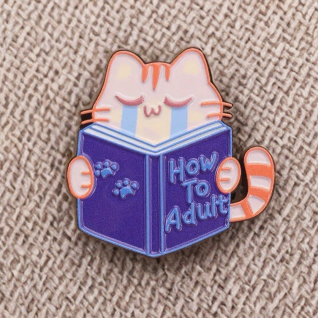 Pin - Kawaii Orange Tabby Cat Reading How To Adult Book, Funny Kitty Adulting