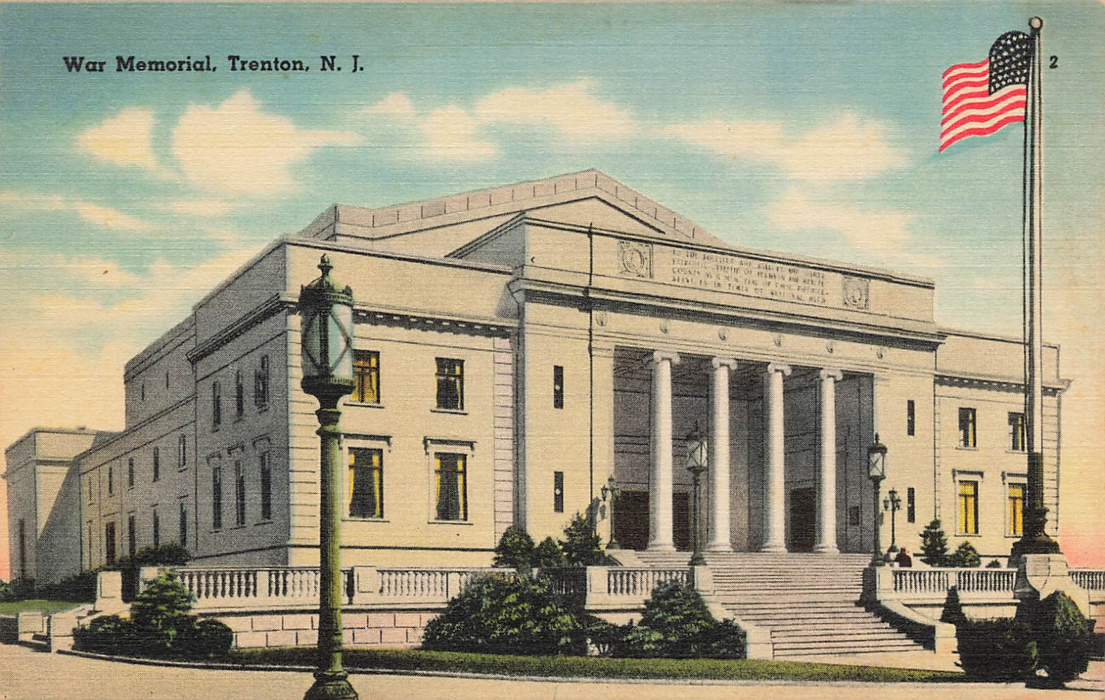 SOLDIER\'S & SAILOR\'S WAR MEMORIAL BUILDING POSTCARD TRENTON NJ NEW JERSEY 1930s