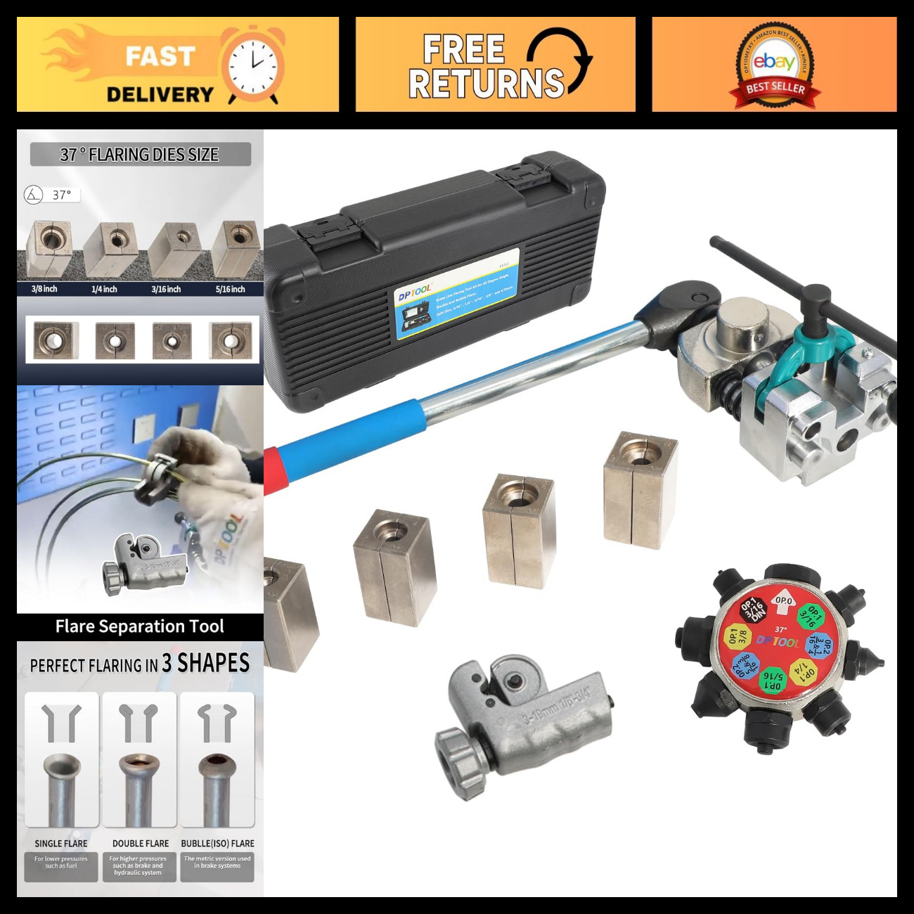 DPTOOL Brake Line Flaring Tool Kit for 37 Degree Single, Double and Bubble
