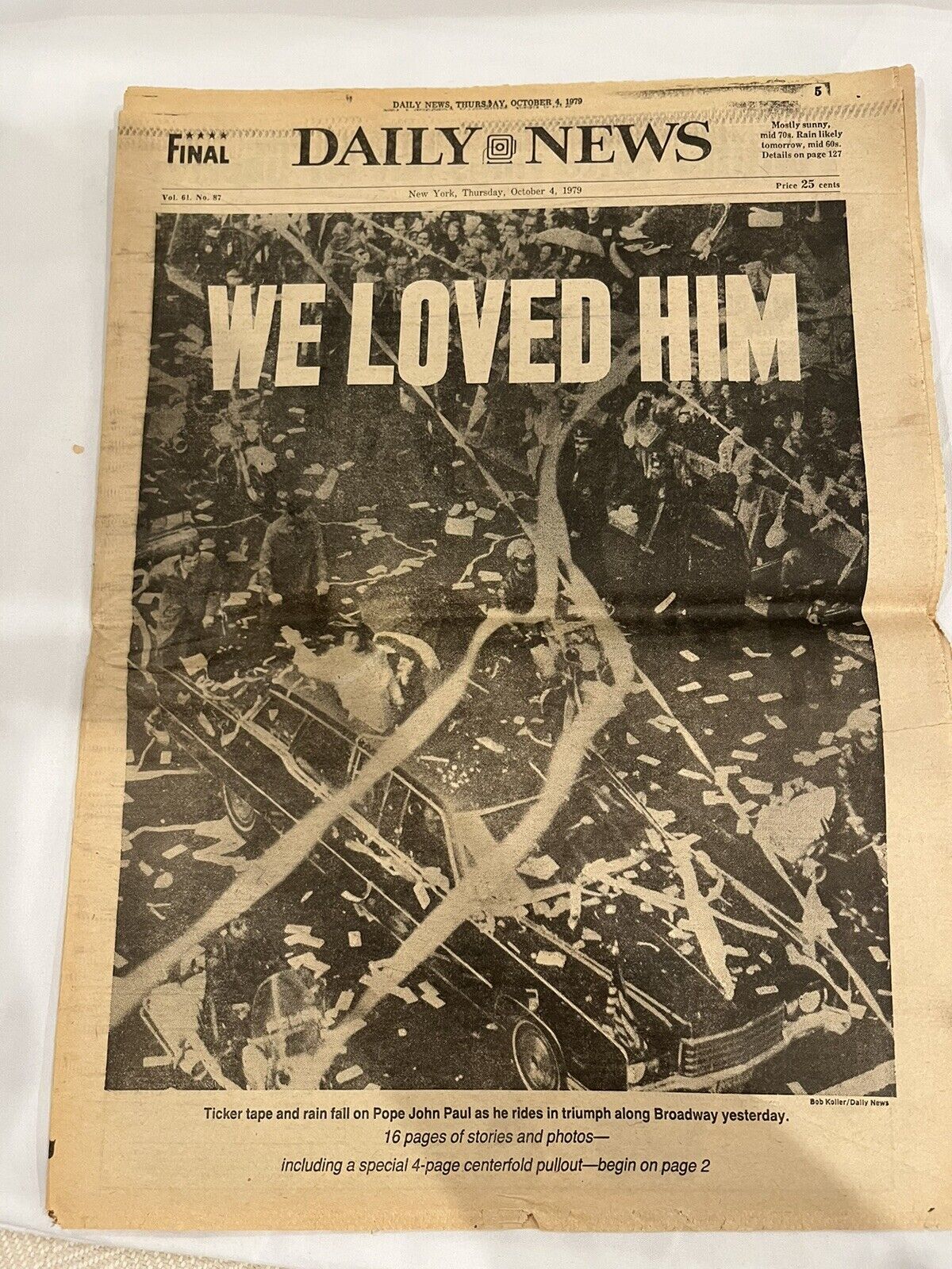 1979 OCT 4 NEW YORK DAILY NEWS NEWSPAPER - POPE JOHN PAUL -WE LOVED HIM
