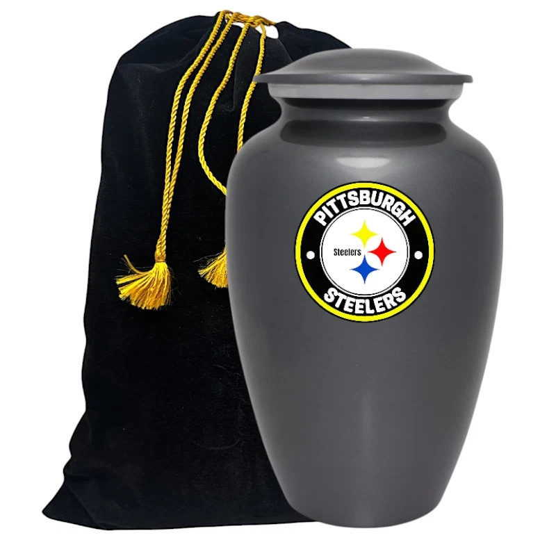 Gray Pittsburgh Steelers Football Theme Cremation Funeral Memorial Ashes Urn Gray Pittsburgh Steelers Football Theme Cremation Funeral Memorial Ashes Urn