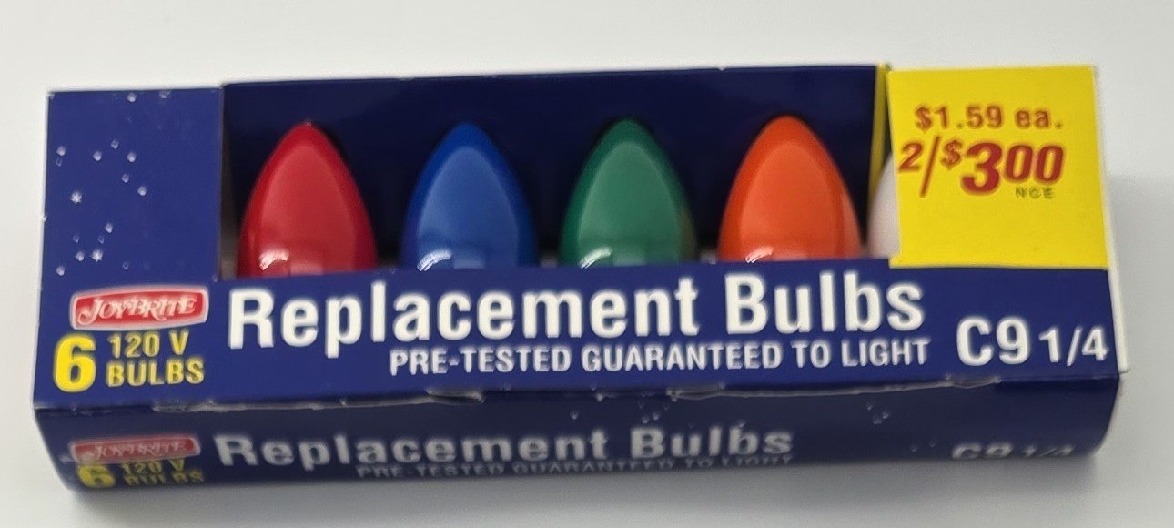 Joybrite C9 1/4 Multicolor Christmas Replacement Bulbs 6 Pack 120V